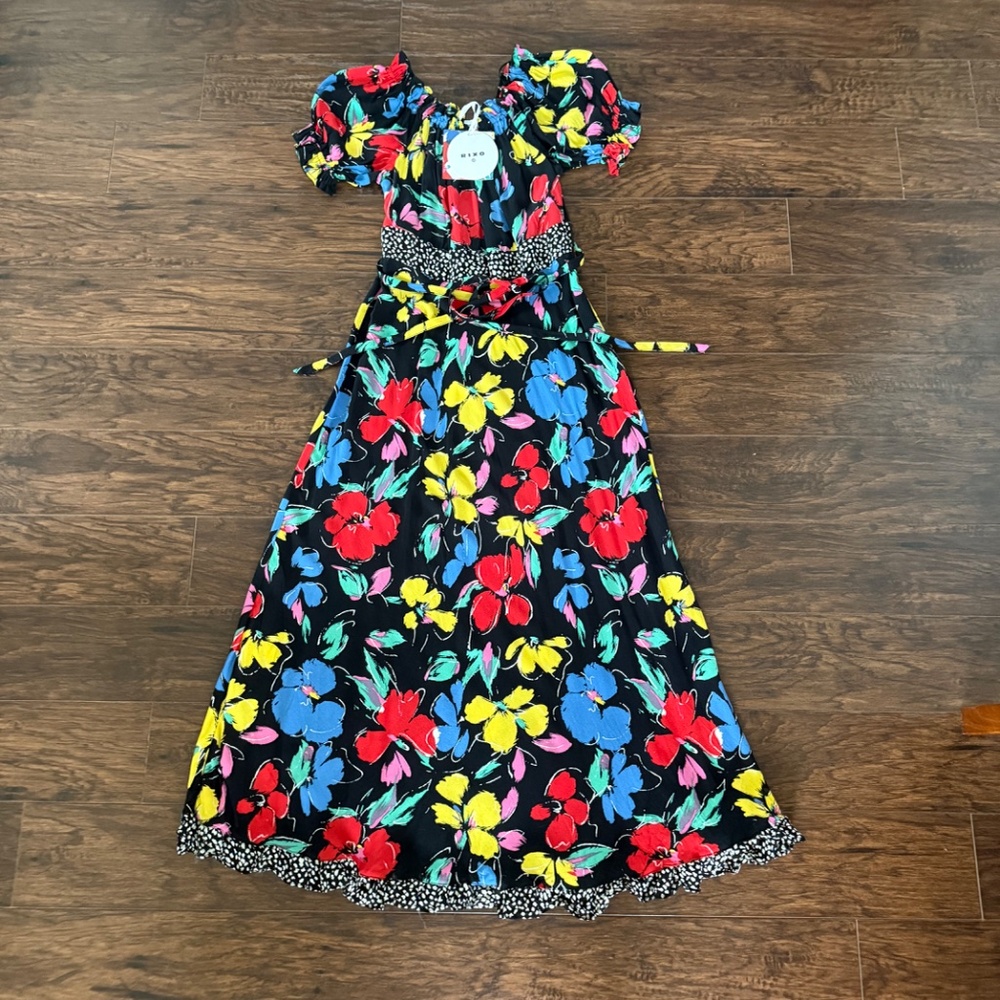 Rixo Black Floral Maxi Dress Short Sleeve Size 2 NWT - Picture 5 of 14